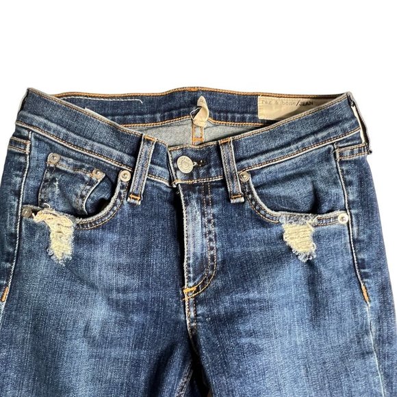 Rag & Bone Jeans Womens 25 Skinny Dark Wash Distressed - Picture 3 of 9
